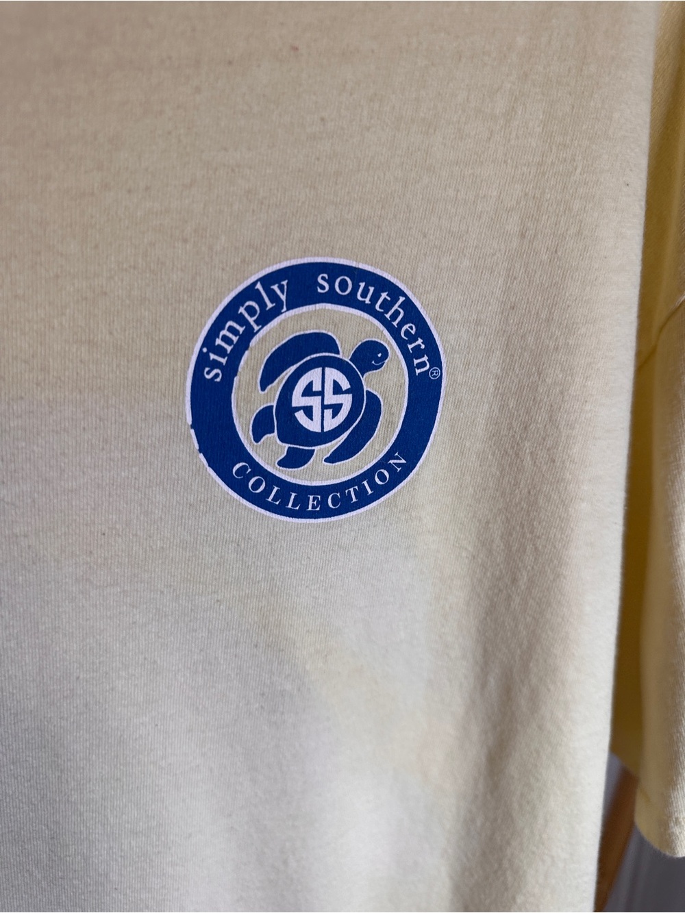 Simply Southern Pale Yellow Short Sleeve Tee with Blue Chest Logo - Picture 2 of 6